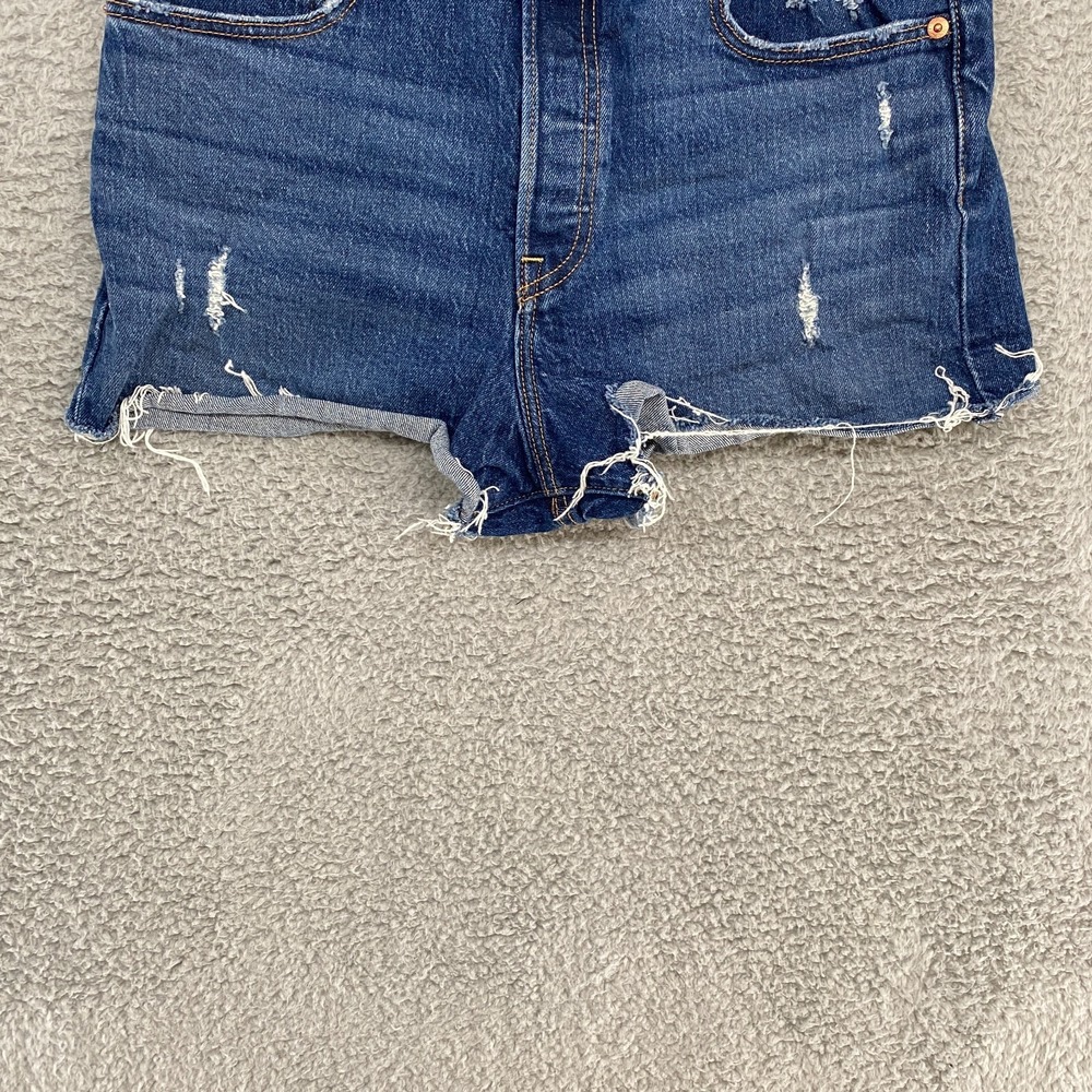 Levi's Ribcage Shorts Womens 30 Dark Wash High Waisted Stretch‎ Cut Off Denim - Picture 3 of 16